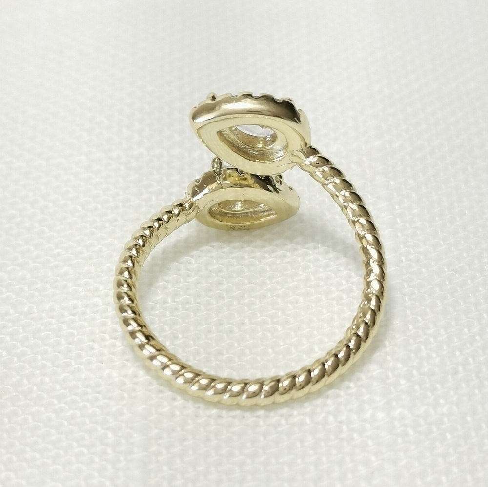 14k Gold teardrop pear cut cz ring Toi et Moi Bypass design size 6 ๐ - Picture 3 of 7